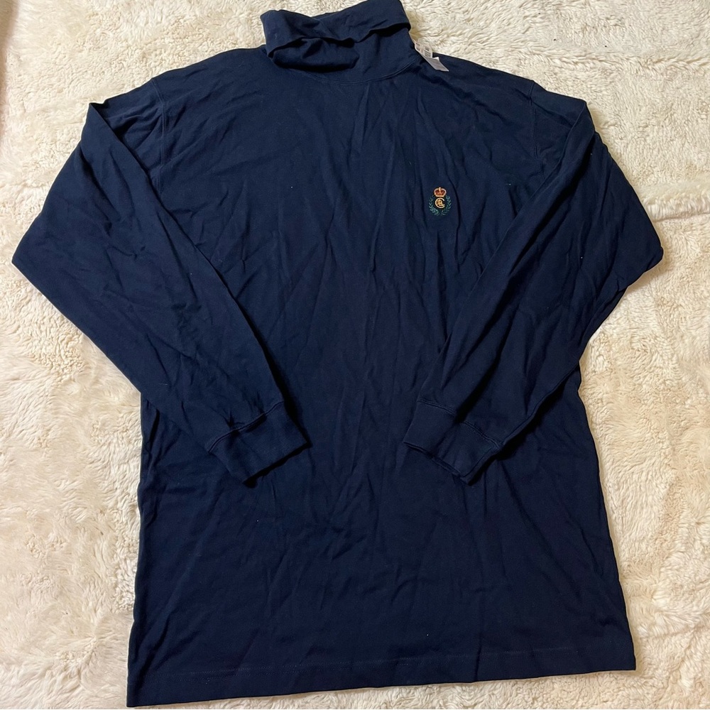 Vintage Chaps Ralph Lauren Polo Turtle Neck 90s  Crest Logo New! Mens Large Blue